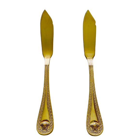 Versace Rosenthal Medusa Gold Plated Flatware Fish Knife, Set of 2 Authentic - Picture 1 of 8